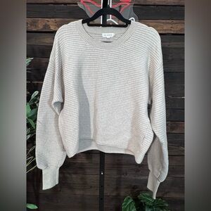 Good American Ribbed Crewneck Sweater in Light Cream